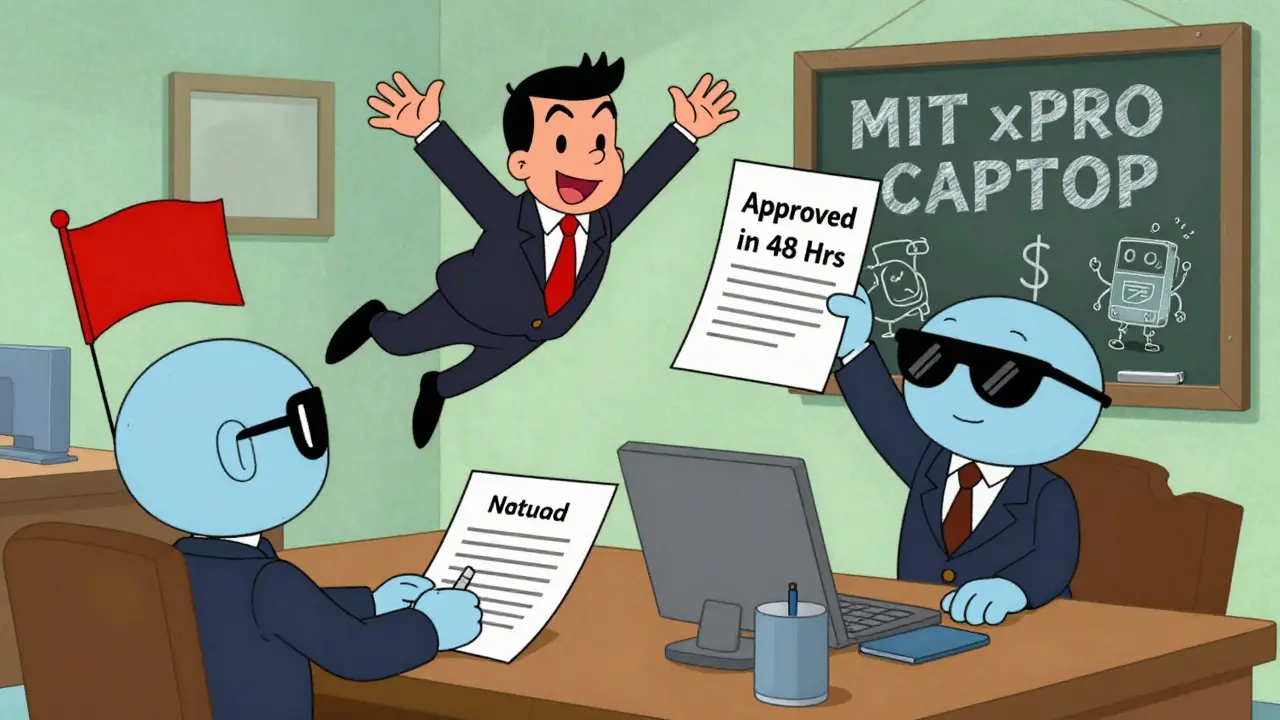 AI agent handing executive a fast-tracked invoice report amid chaotic automated office.