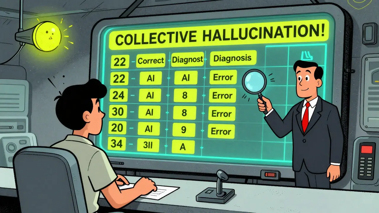 Operator watches AI voting screen with 22 correct and 8 wrong answers.
