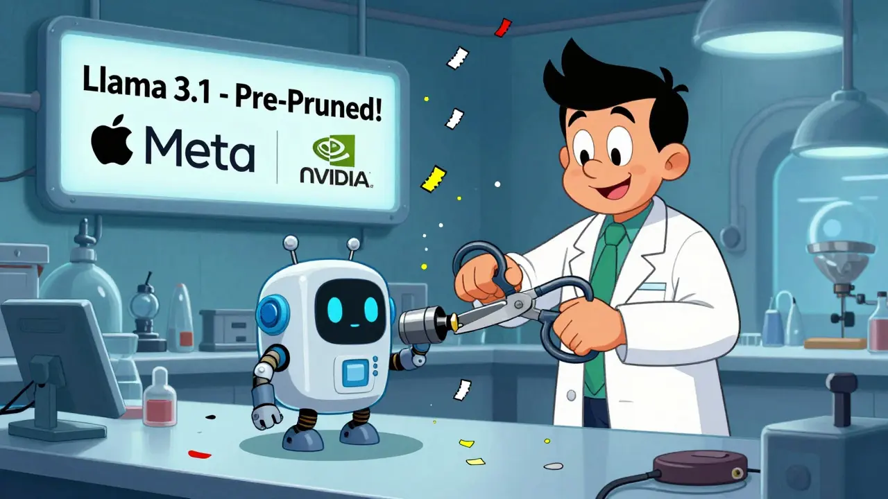 Scientist combining pruning scissors and quantization shrink-ray to shrink a giant LLM into a pocket robot.