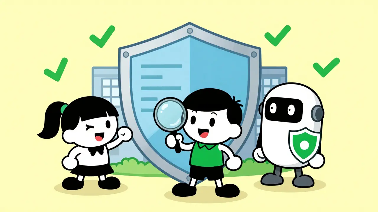 Fintech team celebrating secure backend with shield and checkmarks