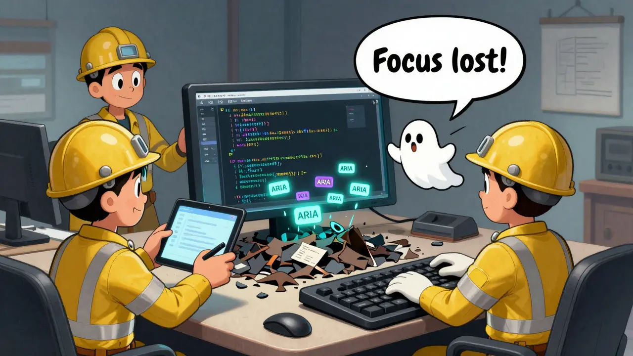 Engineers watching Workik’s AI fix code as a ghost-like NVDA character shouts about lost focus in a cartoonish style.