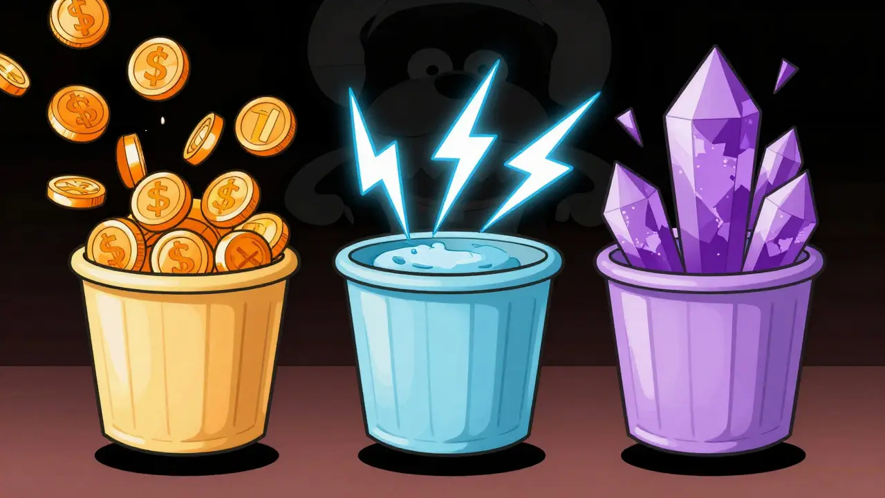Illustration of three different token systems leaking resources