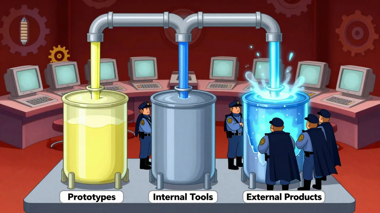 Illustration of unequal security guards protecting different software buckets.