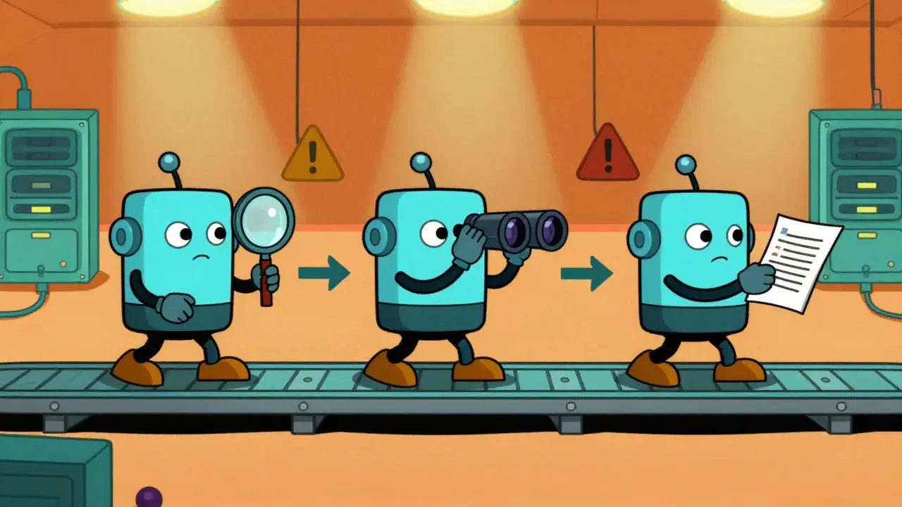 Three security agents in scanning pipeline sequence
