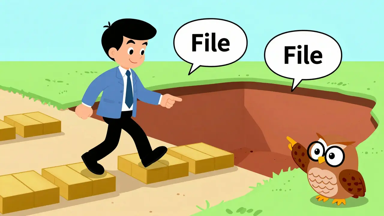 Developer almost falling into a trap of ambiguous words, warned by a wise owl.