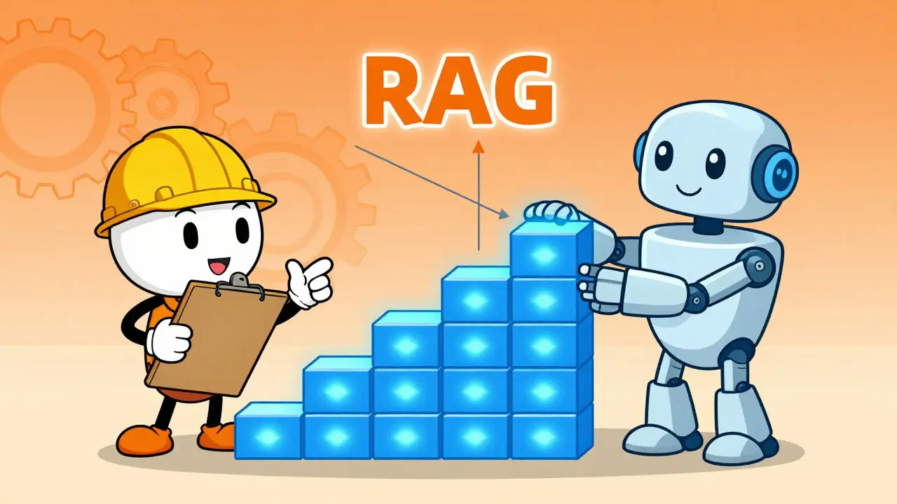 Cartoon AI receiving accurate data blocks from database