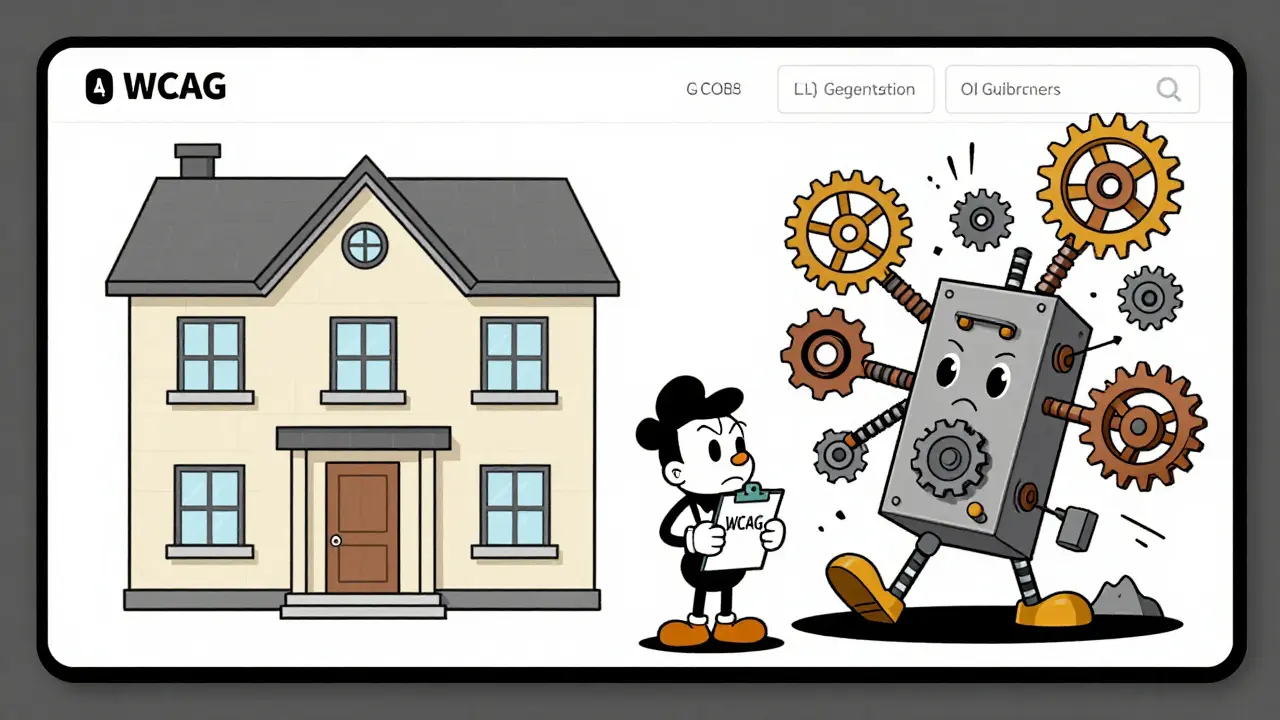 Cartoon comparing stable traditional web design to unpredictable AI interface chaos