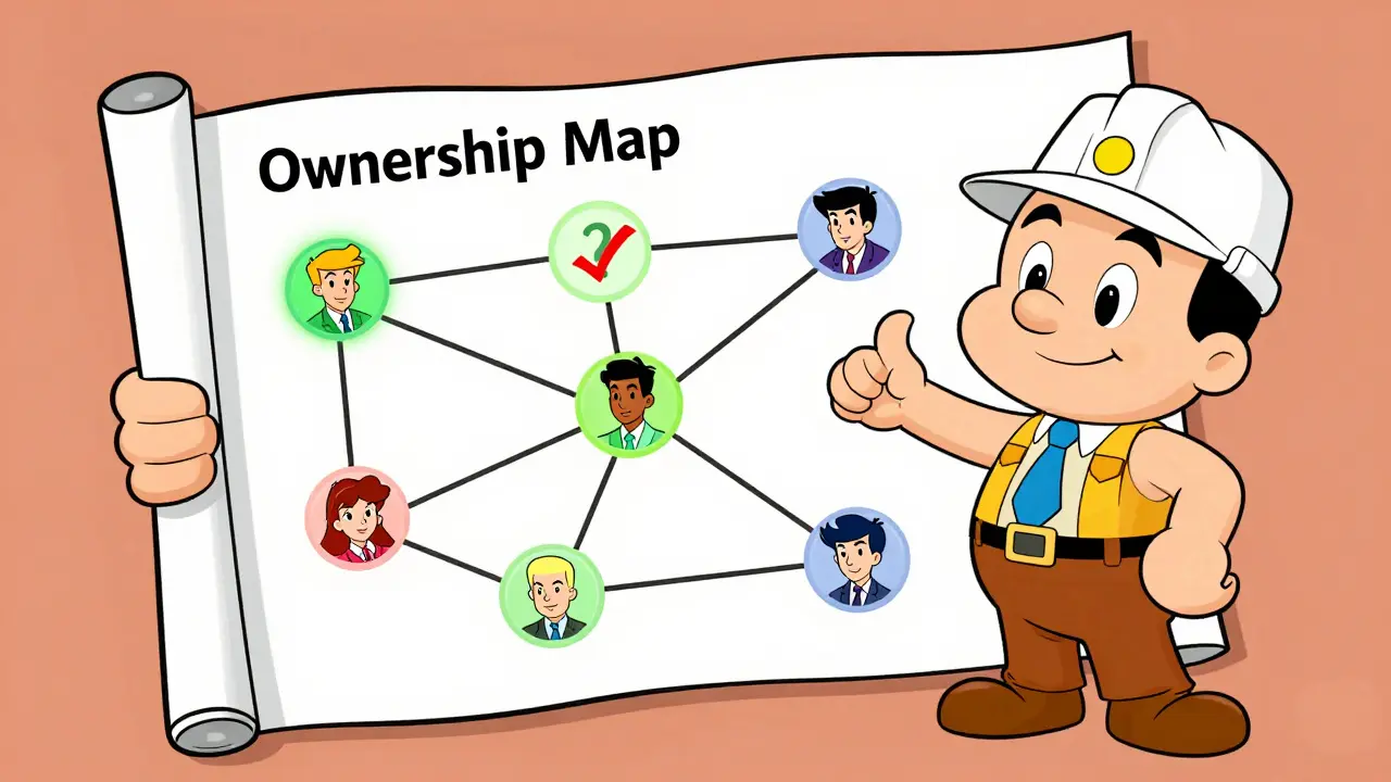 Illustration of an engineer holding a clear ownership map connecting services to team members.