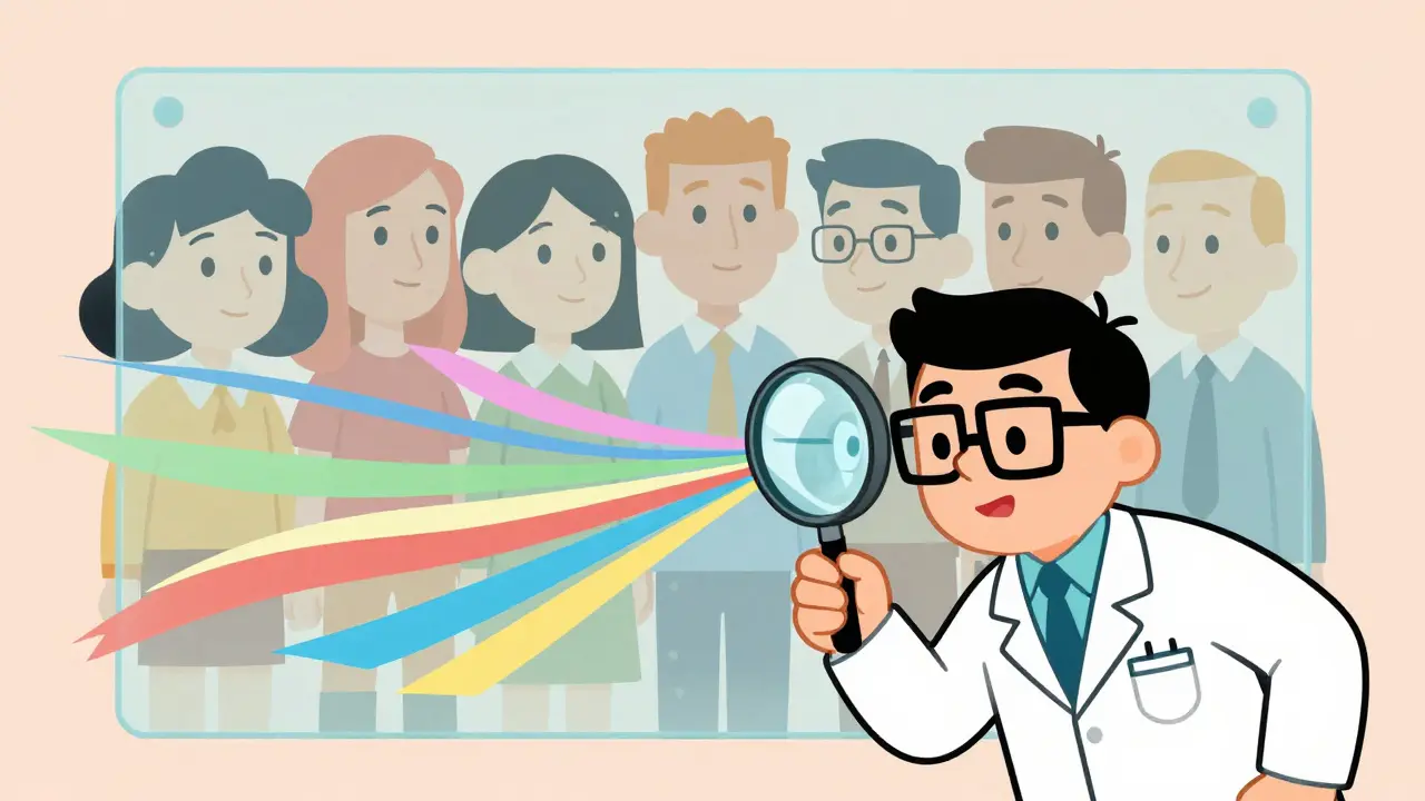 Illustration of technicians auditing data streams for AI bias.