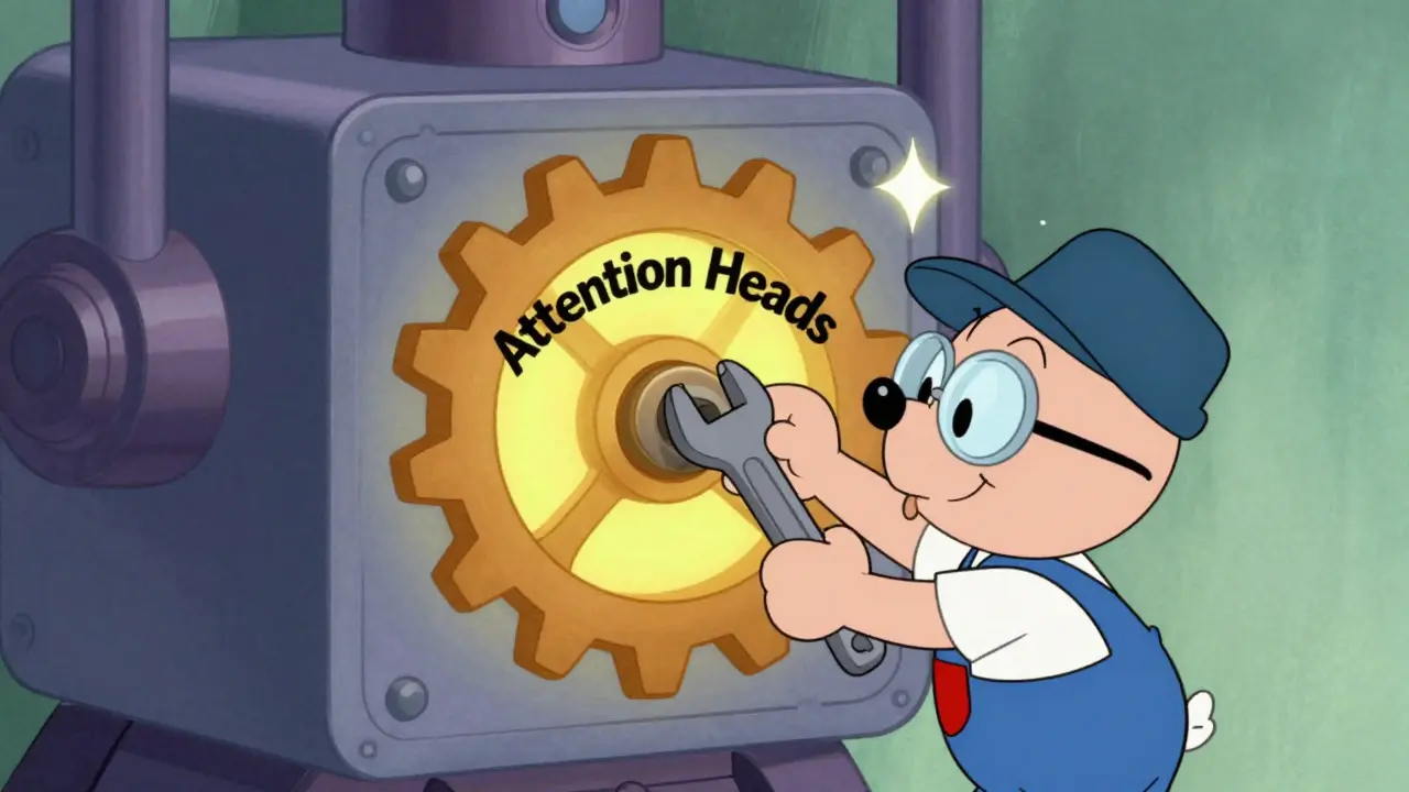 Mechanic repairing specific gears in a cartoon transformer block