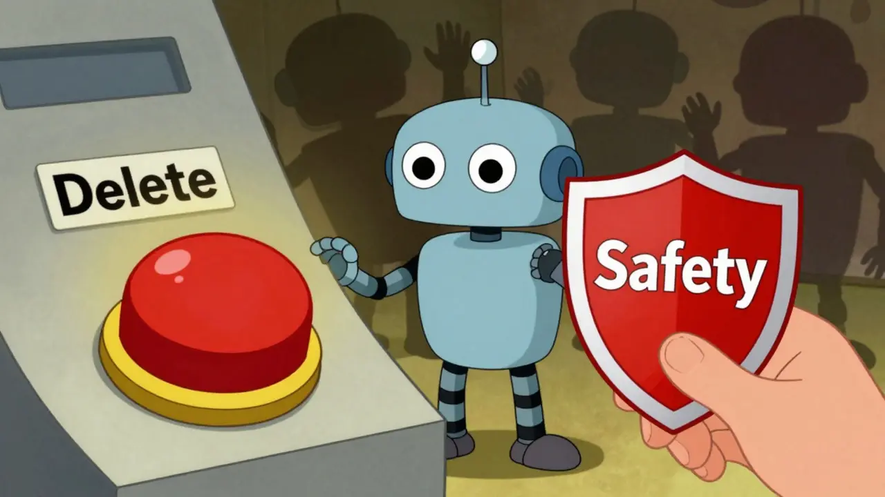 Robot agent prevented from pressing a dangerous delete button by safety shields.