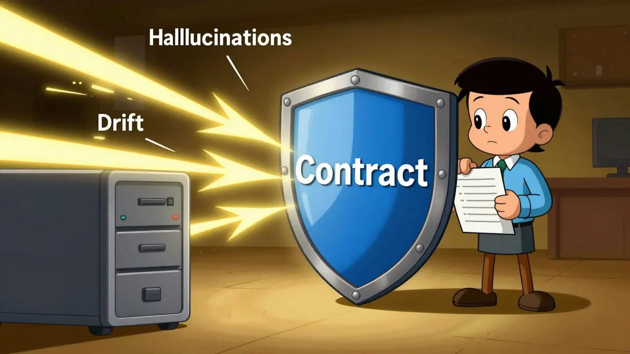 Shield protecting server from chaos, symbolizing contract-based safety