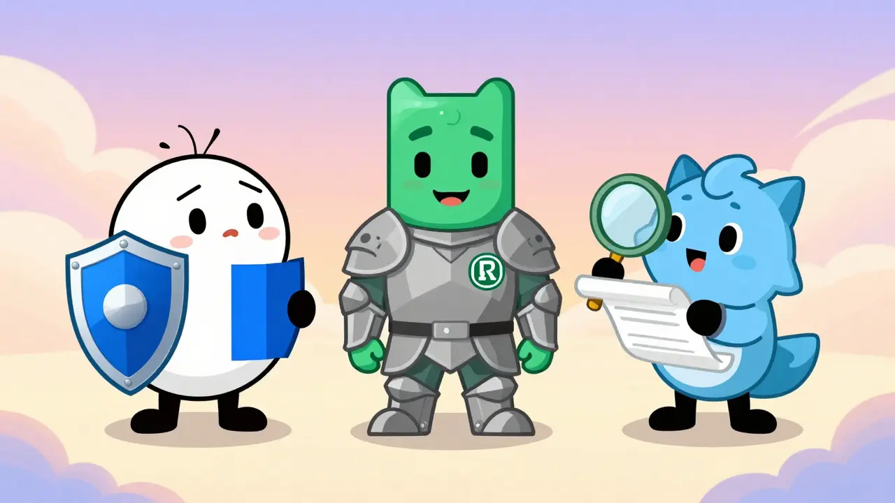 Three platform mascots comparing security readiness levels