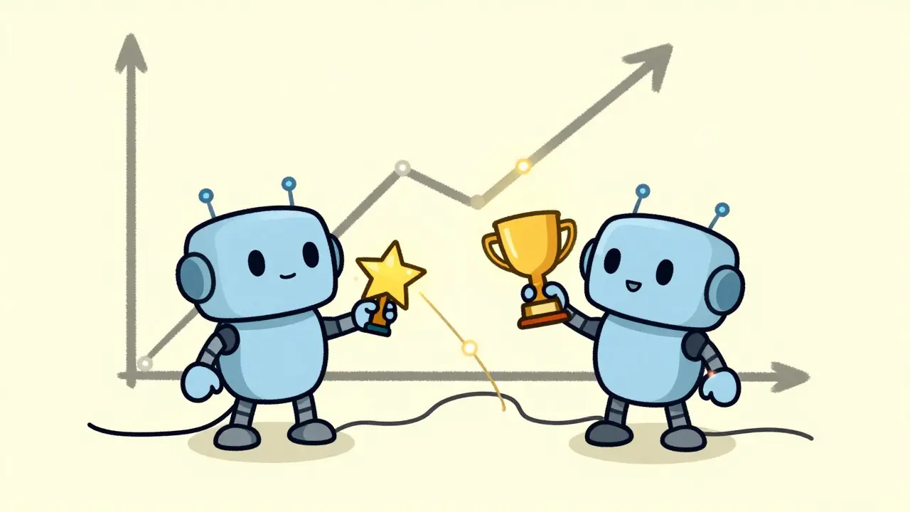 Two efficient robot agents collaborating with minimal communication overhead.