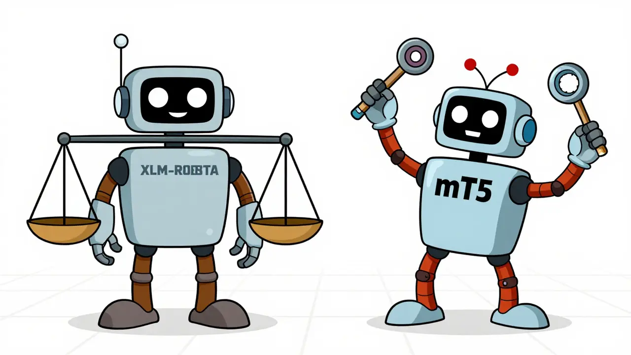 Two robots comparing balance and complexity in AI models