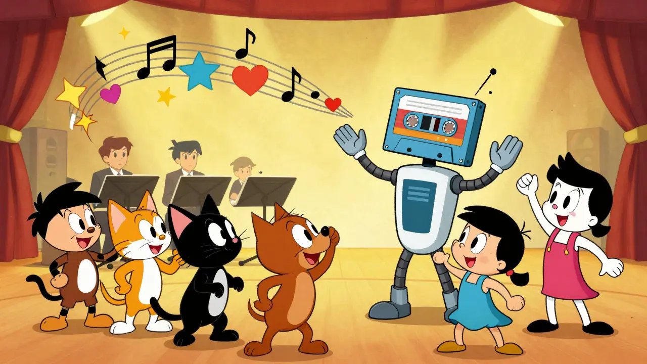 Robot conductor leading a whimsical musical performance