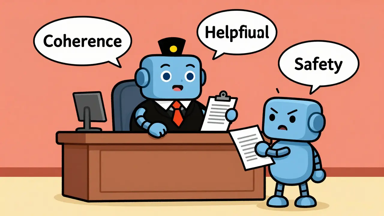 Robot judge evaluating another robot's output using a detailed rubric