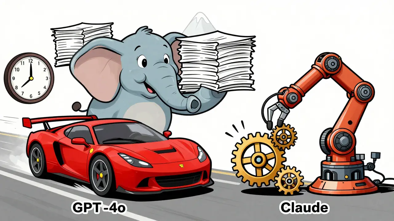 Split screen showing speed, precision, and document processing as cartoon metaphors.