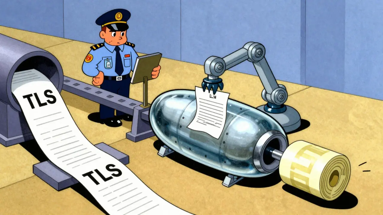 Animated diagram of data passing through security checkpoints into a secure enclave