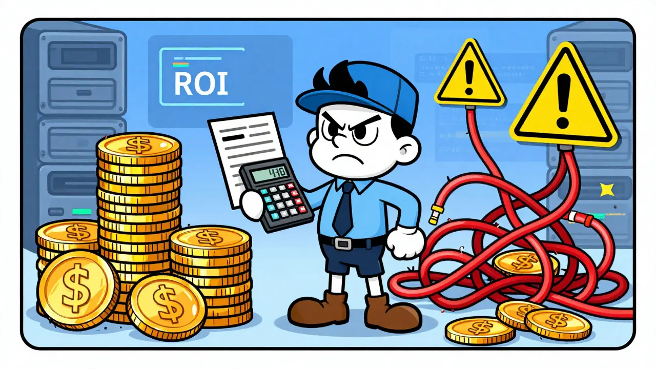 Illustration balancing cost savings vs technical debt