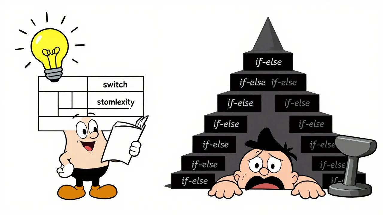 Illustration comparing easy switch statements vs nested ifs