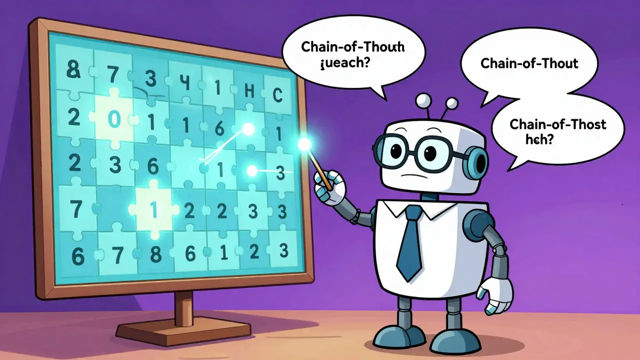 Robot solving a complex logic puzzle with glowing connections