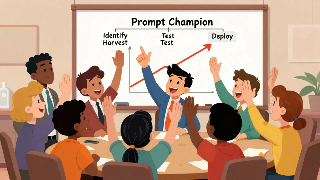 Team celebrating successful implementation of a standardized prompt library