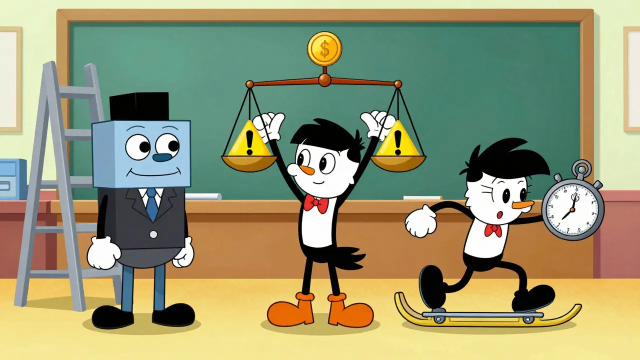 Three characters representing different AI prioritization strategies