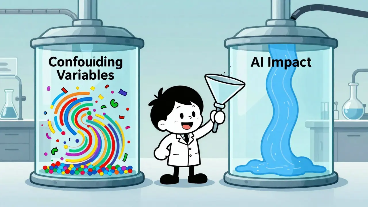 Data scientist separating AI impact from business noise using a filter funnel
