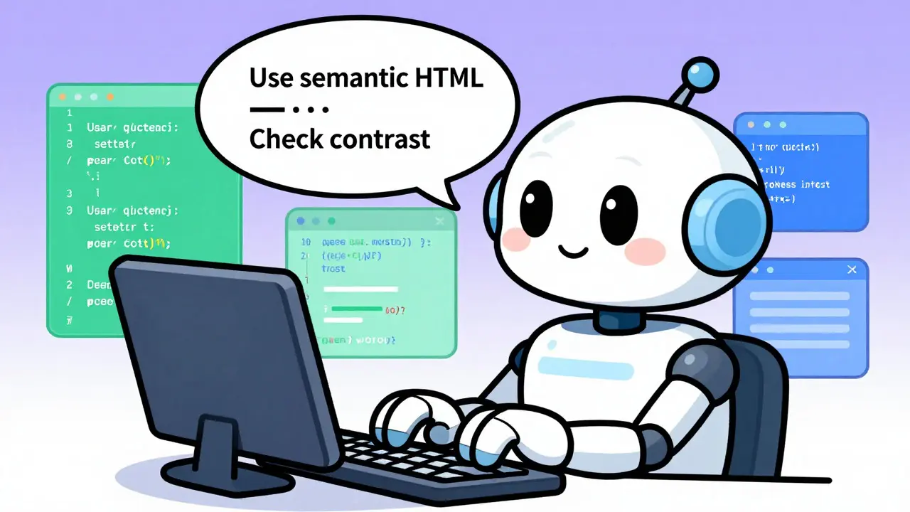Friendly AI robot coding with structured accessibility prompts