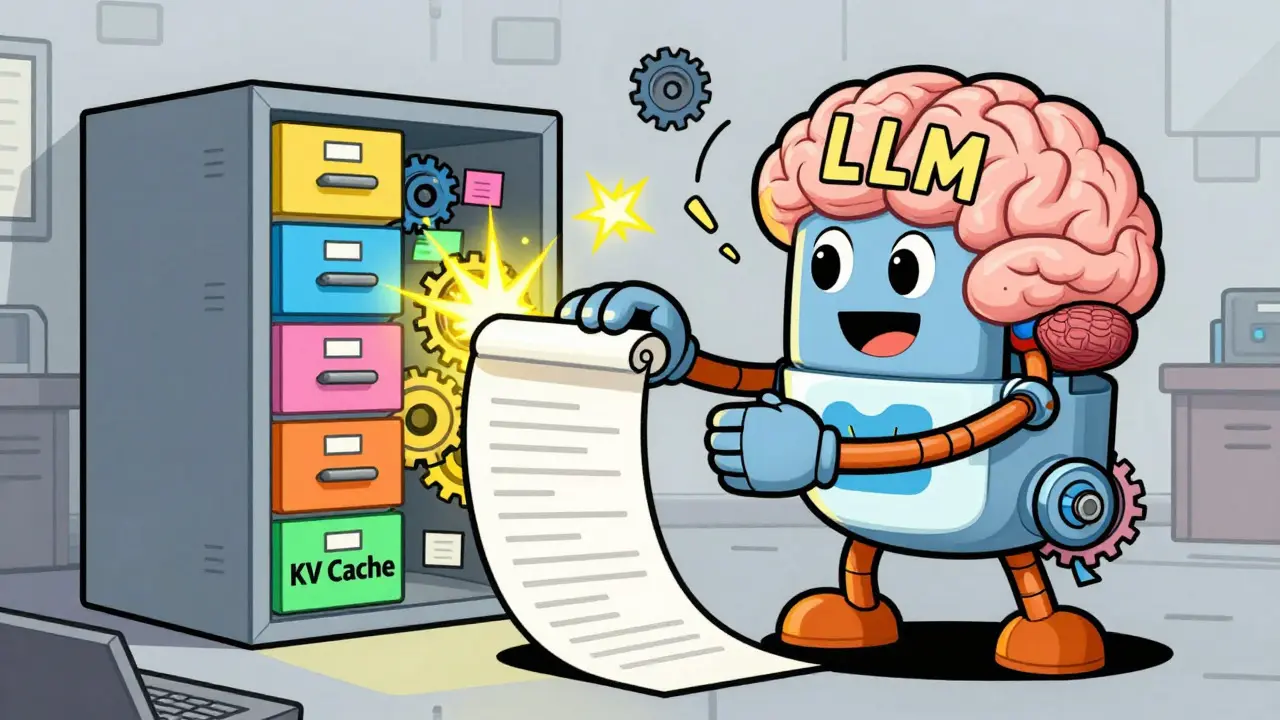Robot building KV cache from prompt in cartoon style
