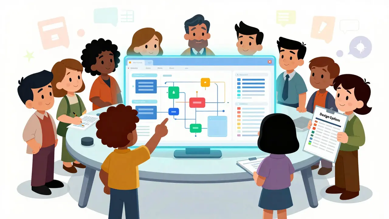 Team reviewing accessible, consistent AI-generated web prototype
