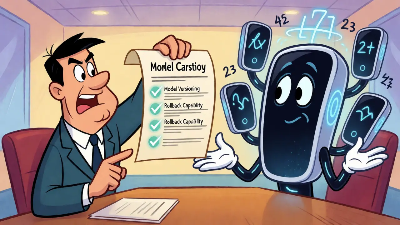 Vendor negotiating strict AI governance clauses with an animated platform