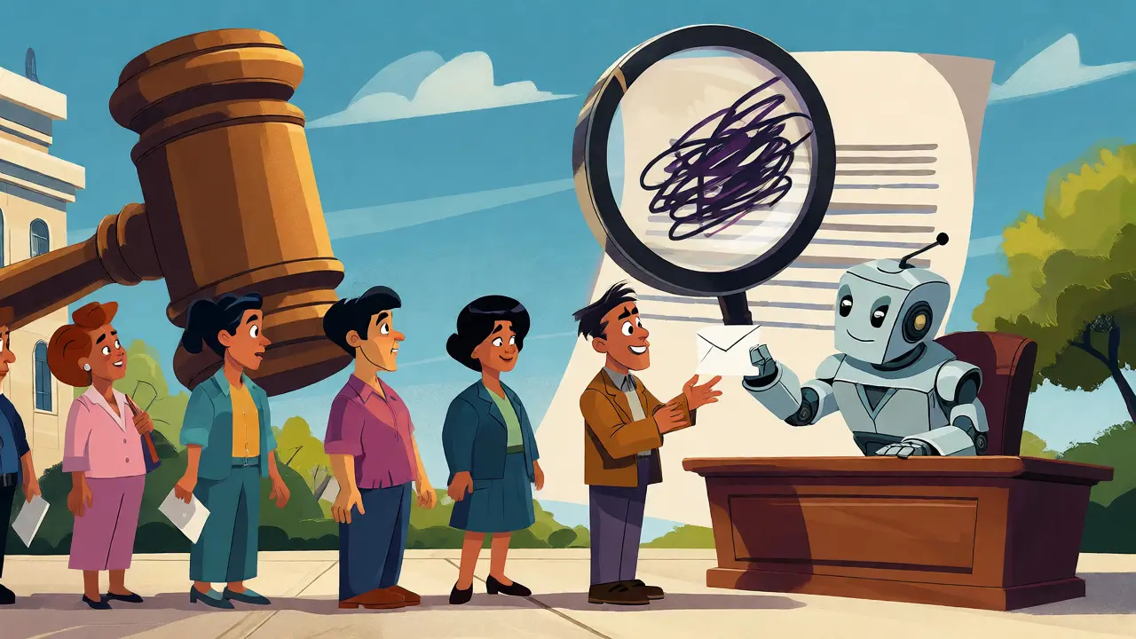 Citizens receiving AI decision letters with option for human review.