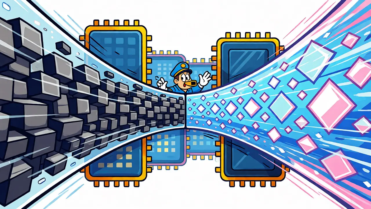 Animated visualization of slow heavy data blocks versus fast light data diamonds.