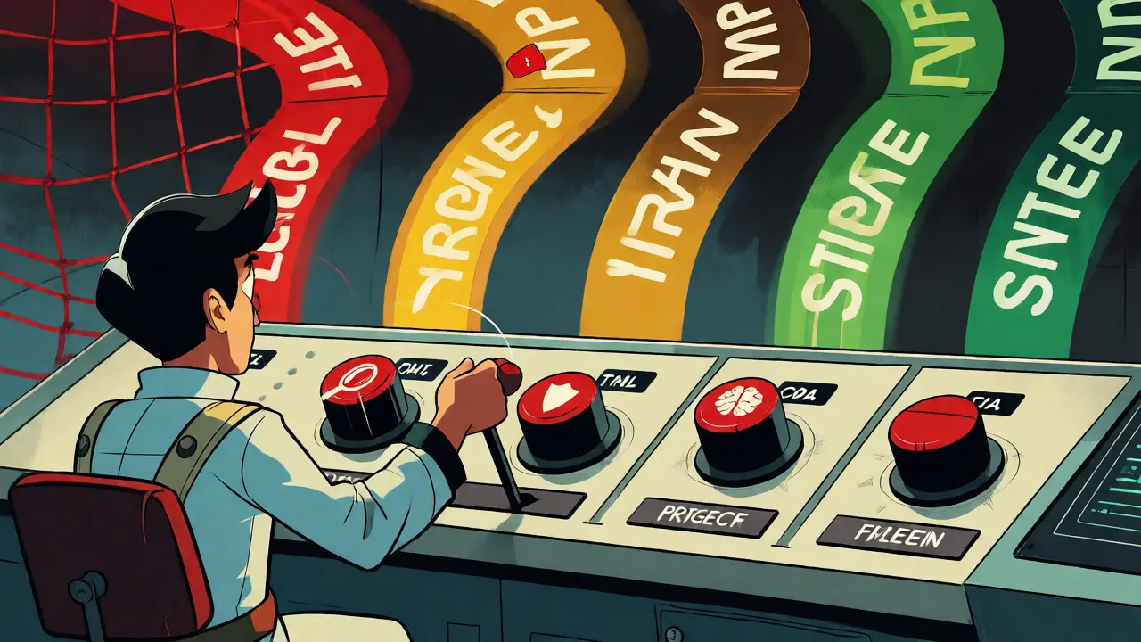 Engineer managing control panel with filters for safe, warned, and blocked outputs.