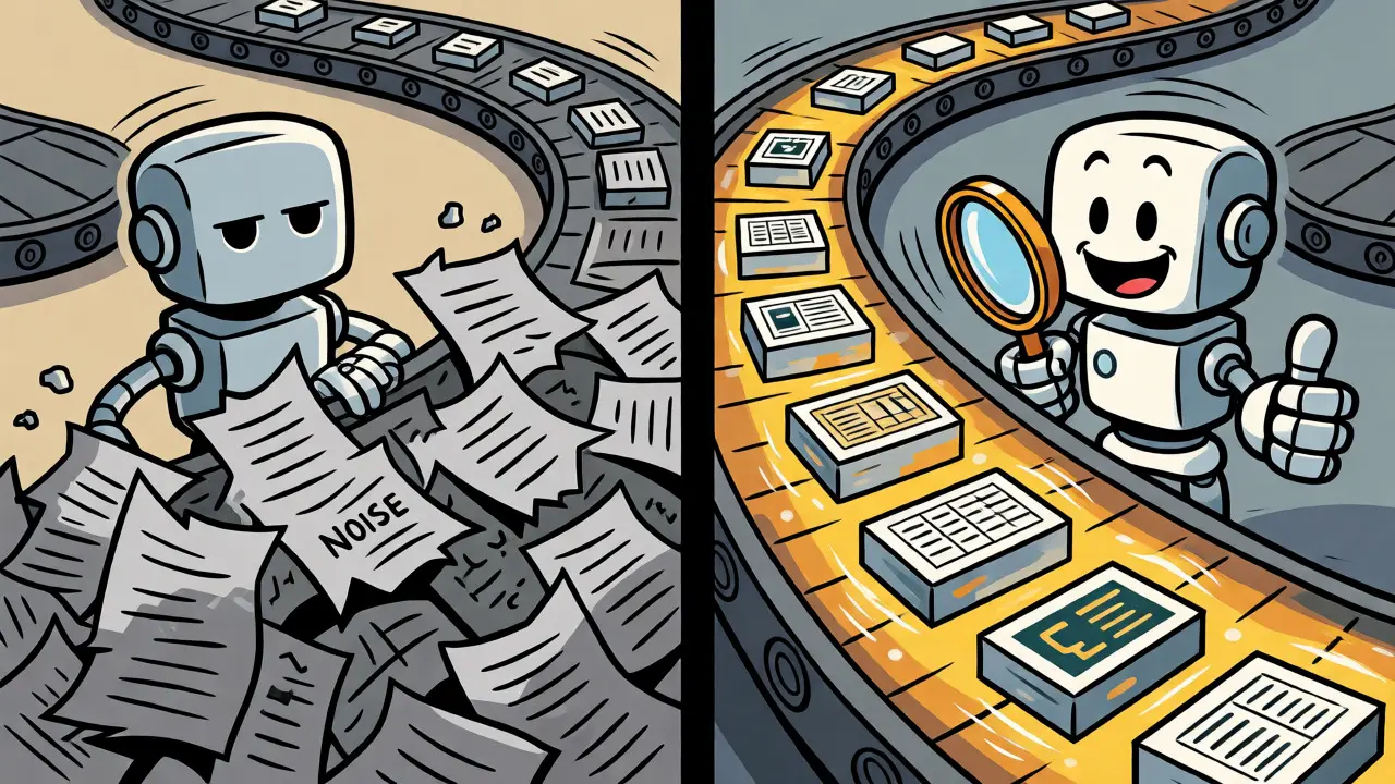 Robot sorting shiny structured data from a pile of noisy documents.