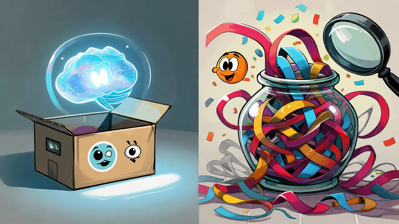 Split view comparing a focused AI mind versus an overloaded one